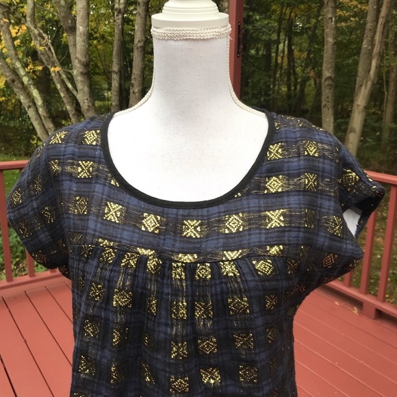 ACE & JIG Size S navy/gold Short Sleeve cotton top - Picture 3 of 8